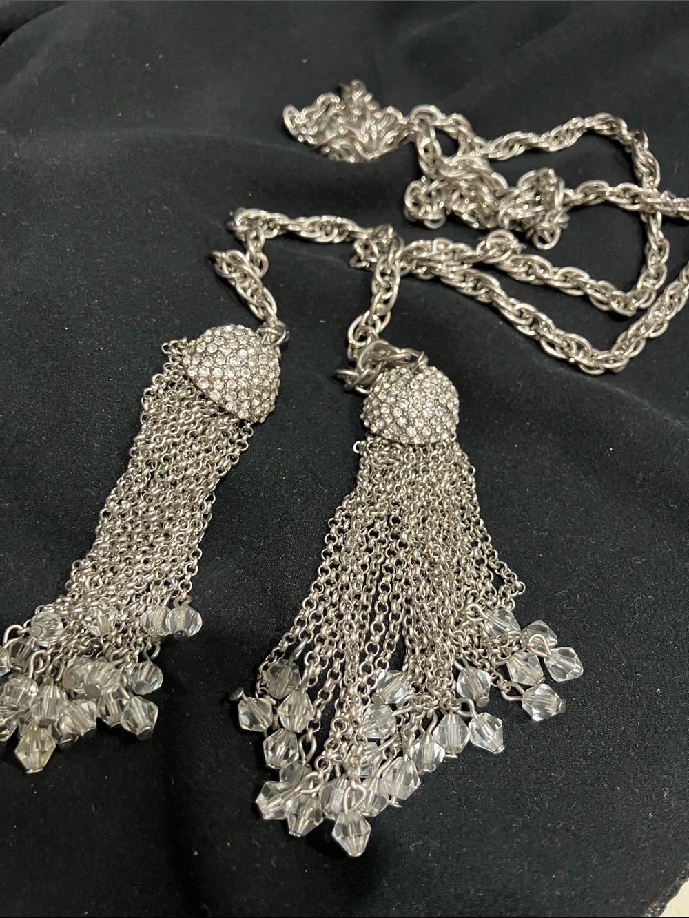 Silver Crystal Tassel Pendant Necklace - Elegant Women’s Jewelry